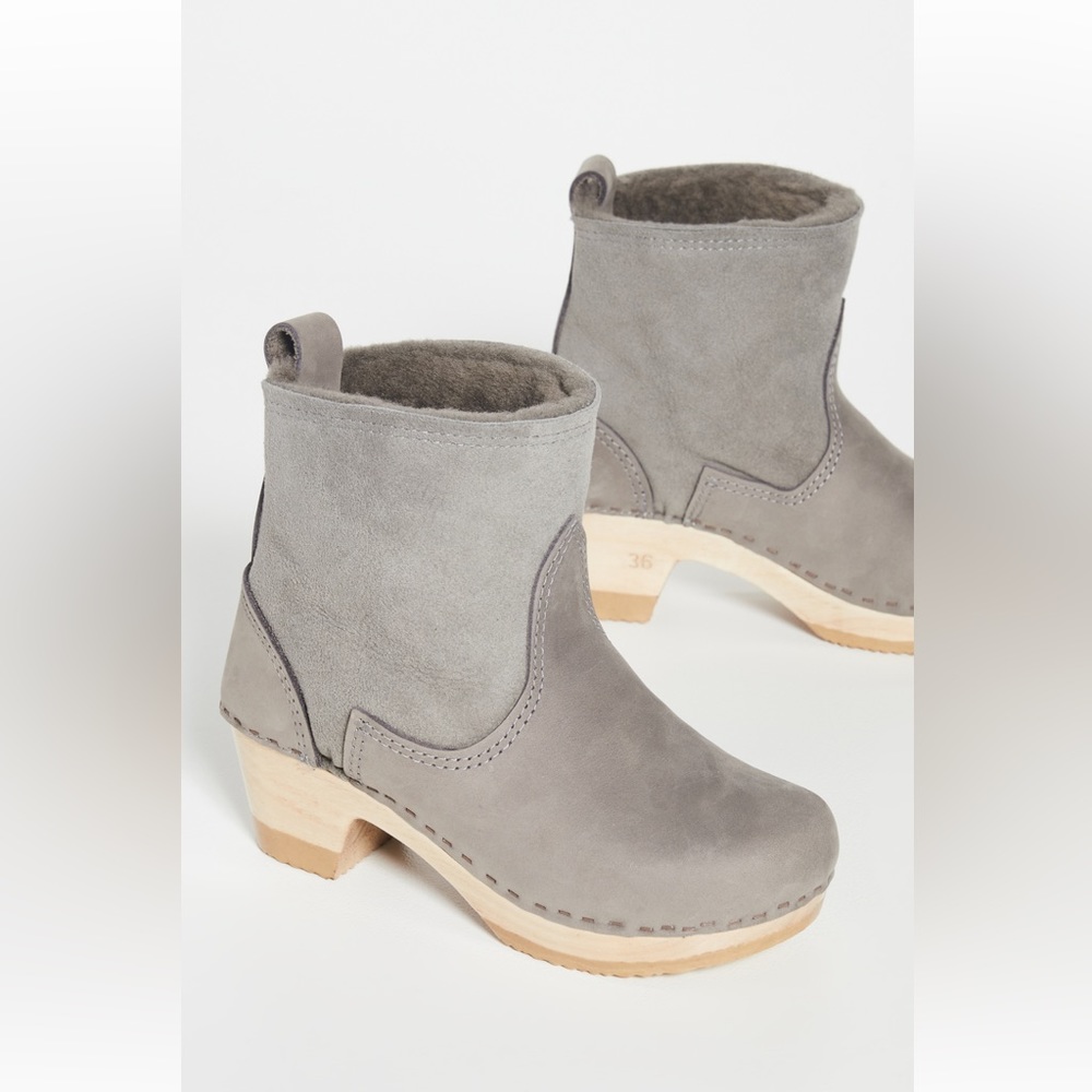 No. 6 Pull-on Shearling Mid-Heel Boots Gray Suede size 37 - BRAND NEW IN BOX!